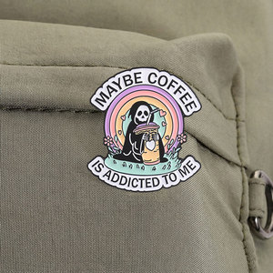 <span class=keywords><strong>Quizás</strong></span> el café esté obsesionado conmigo: Pin esmaltado de la Muerte con diseño de esqueleto arcoíris <span class=keywords><strong>y</strong></span> café, broche para decoración de mochila - Product Image 4