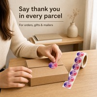 Rouleau d'autocollants adhésifs en papier cuivré de 2,5 cm, motif Tie-Dye violet-rouge, écologiques et durables, pour emballage, avec message de remerciement, vente en gros