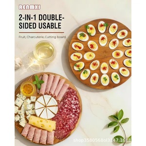 Plateau à œufs au fromage en bois d'acacia naturel avec couvercle, 18 compartiments, plateau rond pour service de fête - Product Image 3