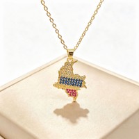 Collier pendentif carte de la Colombie incrusté de strass en forme de goutte d'huile, accessoires pour hommes et femmes, vente en gros