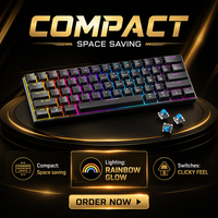 Clavier mécanique double mode 61 touches, interrupteurs bleus, rétroéclairage RGB, filaire et sans fil, câble détachable, pour jeux sur ordinateur