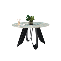 Ensemble de table et de chaises rondes de salle à manger nordique moderne, 4 places, luxe, base unique en métal en forme de pétales de fleurs, table à manger en marbre