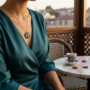 <b>Emerald</b> Stone With Eye of Evil Charm <b>Pendant</b> Turkish Wholesale Handcrafted 925 Sterling Silver Jewelry - Product Image 3