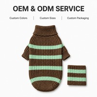 Pull en tricot à col roulé pour petits chiens, marron côtelé en polyester avec rayures menthe, tenue chaude d'hiver à deux pattes, 6 tailles