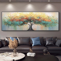 Peinture à l'huile abstraite 3D sur toile, 100% peinte à la main, grand format, avec palette et couteau, motif arbre doré, nature morte
