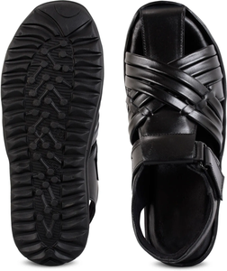 Premium Black Genuine Leather <b>Slip</b>-On Sandals for Men Stylish, Durable, Breathable & Ultra-Comfortable Casual Footwear - Product Image 5