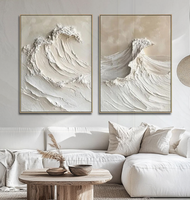 Toile peinte à la main, art texturé en relief 3D, paysage océanique, décoration murale pour salon, décoration minimaliste moderne pour la maison