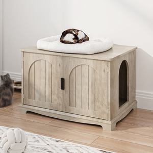 Meuble pour animaux de compagnie avec bac à <span class=keywords><strong>litière</strong></span> dissimulé, maison pour <span class=keywords><strong>chat</strong></span> en bois moderne pour l'intérieur - Product Image 1