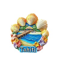 L'âme poétique d'une personne chinoise, coquillage français de Tahiti, maison en bois en bord de mer, aimant de réfrigérateur, autocollant magnétique 3D, souvenir de voyage