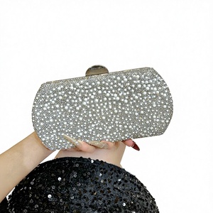 Cross-border New Fashionable Evening Dress <b>Clutch</b> Bag Enselled Pearl Chain Buckle Light Luxury Polyester Daily Tanjing - Product Image 1