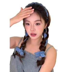 ที่คาดผมริบบิ้นสีน้ำเงินเดนิมลายคลื่นสำหรับฤดูร้อนแบบใหม่  แบบถักเปียเก๋ไก๋ ให้ความรู้สึกเย็นสบาย  แบบถักเปียเต็มเส้นหวานซ่อนเปรี้ยว - Product Image 5