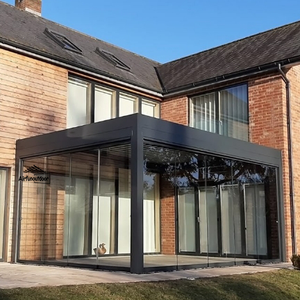 Bioclimatic 3x3m toit persienne en aluminium motorisé LED Nature <span class=keywords><strong>bois</strong></span> extérieur pavillon PVC enduit de poudre carports facilement assemblé - Product Image 5