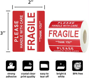 Adesivi personalizzati fragili spedizione e manipolazione etichette di carta imballaggio Fragile carta fotografica satinata - Product Image 5