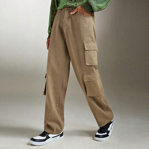 جينز رجالي بني مغسول بجيوب كبيرة ، طراز كلاسيكي على شكل قطعة واحدة على التوالي ، بنطال فائدة بجيوب كبيرة - Product Image 1