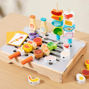 Cuisine multifonctionnelle en bois pour faire semblant de jouer au barbecue Jouet de jeu de rôle éducatif pour parents et enfants - Product Image 1