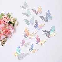 12 autocollants muraux papillons 3D creux métalliques en spirale, style nordique, doré brillant, multi-tailles, en papier, pour mariage et anniversaire