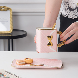 Creative Elegant Light Luxury 12oz Ceramic <b>Mug</b> <b>Set</b> with Saucer-Safe Hot Beverage <b>Coffee</b>/Tea Cup - Product Image 3