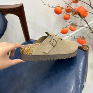 Mules classiques Borke en cuir véritable et daim, <span class=keywords><strong>sabots</strong></span> à enfiler, chaussures de jardin à plateforme en liège massif, souples, antidérapantes, décontractées, pour le quotidien et l'extérieur - Product Image 4