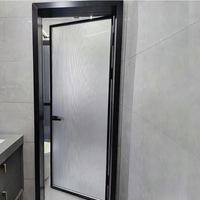 Italie design style aluminium résistant à l'humidité alliage de titane noir cadre étroit vague verre dépoli salle de bain porte battante pour douche