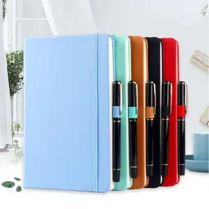 2024 2025 Promotional Sublimation OEM Business Note Book A5 Custom Logo Pu Leather Hardcover Journal Notebook With Pen Holder