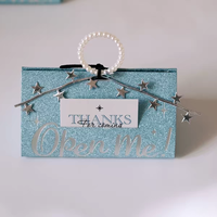 Boîte cadeau en papier à surface pailletée, décor perlé, carton portable, emballage délicat pour bonbons de mariage