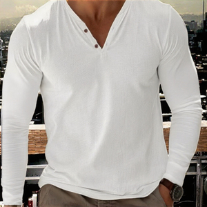 T-shirt Henley à manches longues pour homme, boutonné, décontracté, grande taille - Product Image 3