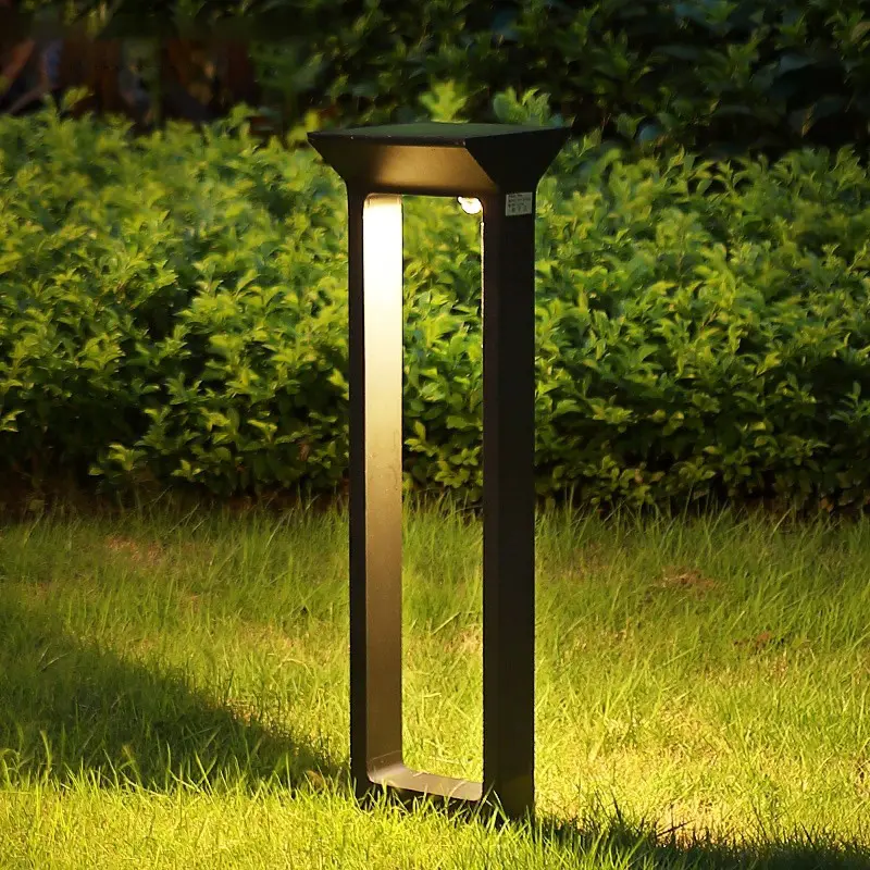 Luce da giardino a energia solare moderna illuminazione per vialetto all'aperto in lega di alluminio lampada da giardino con paletto solare da giardino quadrato