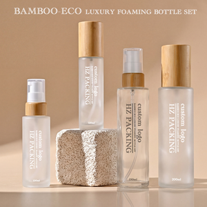 Flacon pompe en verre 100/120/150/200 ml avec bouchon en bambou, distributeur de <span class=keywords><strong>mousse</strong></span> cylindrique pour savon, sérigraphie, nettoyant visage, cils - Product Image 1