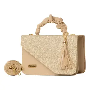 Sac bandoulière en cuir Fana Natalia beige uni avec chaîne simple, tendance, pour l'été et l'hiver, usage quotidien - Product Image 3