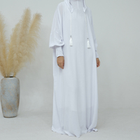 Modèle Tendance Jilbab Hijab Abaya Robe Femme Plissée Couleur Unie Décontractée Manches Chauve-Souris Gland Robe à Capuche Musulmane Saoudienne Prière Caftan