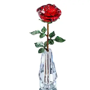 คริสตัลขายร้อน K9กุหลาบจำลองดอกไม้อมตะของขวัญวันวาเลนไทน์ส่งของขวัญแฟนดอกไม้คริสตัลสำหรับการตกแต่ง