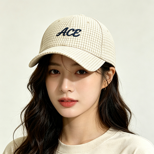 Gorra de Béisbol con Visera Curva, Diseño a Cuadros Multicolor, Bordado ACE, 6 Paneles, Correa Ajustable, Estilo Casual, Deportivo, Unisex, para Uso Diario - Product Image 1