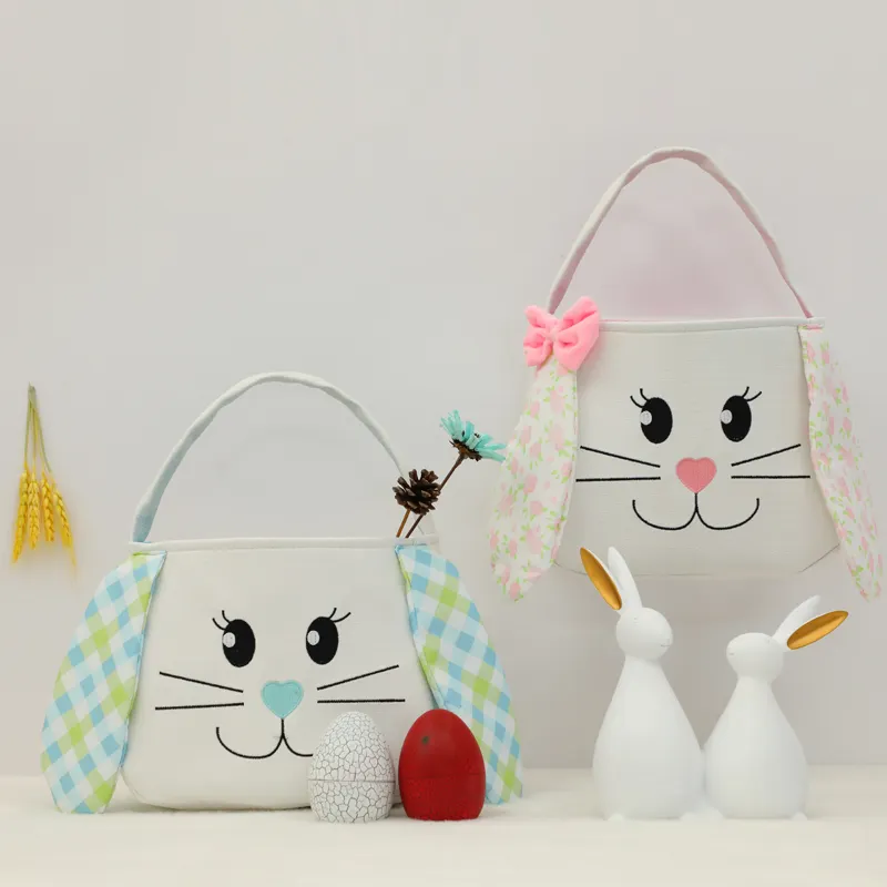 Wholesale Easter Bunny Gift Bag Candy Festival Decoration Canvas Easter Bag with Bowknot