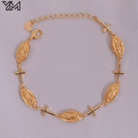 Pulsera de Rosario Católica con Cruz Chapada en Oro y Circones, Brazalete Religioso de la Virgen de Guadalupe con Cuentas Tricolores