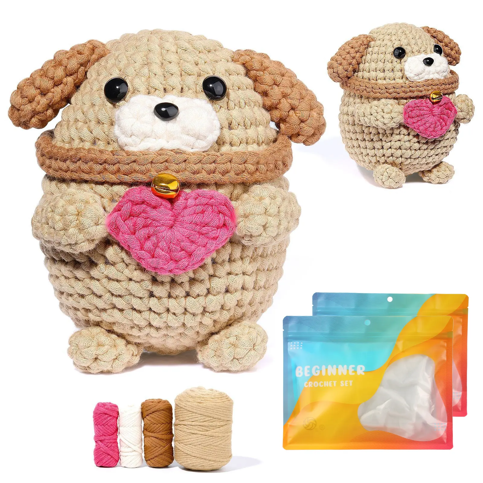 Kit de inicialização de crochê artesanal DIY para crianças, kit de tricô de algodão de brinquedo para iniciantes