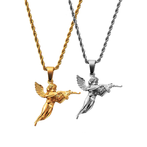 Bijoux pour hommes Hiphops, pendentif Cupid's Revenge Angel, chaîne en or 18 carats, chaîne en acier inoxydable 316L, <span class=keywords><strong>ange</strong></span> 3D avec pistolet, collier - Product Image 1