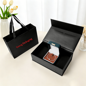 Caja de Joyería de Piel Sintética PU de Lujo Personalizada por el Fabricante, Caja Magnética con Bolsa de Papel Portátil para Regalo - Product Image 4