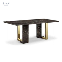 Nouveau Deisng Elegant Titanium Gold Table à manger en acier inoxydable et pierre naturelle et meubles de table de cuisine