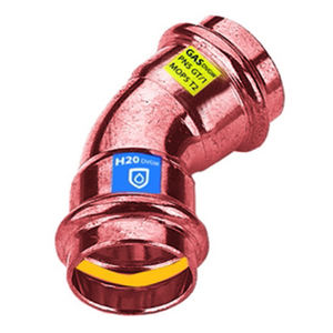 Codo de Cobre Prensado 45° FF para Agua y Gas, Diámetro 22, Certificado H20 - Product Image 1