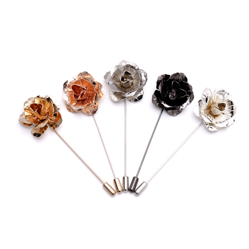 Vintage Metal Rose Flower Brooch Lapel Pin for Men Wedding Party Banquet Suit Decoration Boutonniere Corsage Pin (KBL076)