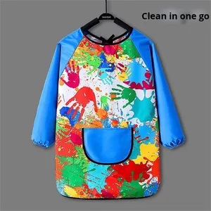 Long-Sleeved Waterproof <b>Painting</b> Apron for <b>Kids</b> Cover Dress Kindergarten Art Reverse Baby Eating Bib Made of Polyester - Product Image 6