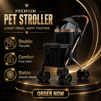 Poussette pour animaux de compagnie à double couche et 6 roues en acier carbone, grande capacité, pliable, chariot de transport pour chiens et chats, pliage à une touche, fermeture éclair, voyage