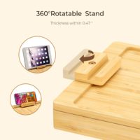 JQ Vente en gros Plateau pour bras de canapé en bambou Rangement double couche avec télécommande Organisateur et fente pour téléphone