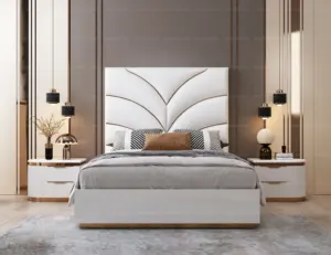 NOVA Wood Bedroom Sets Hotel Queen Platform Bedroom Sets Light Luxury Gold Design High Headboard King Size Bed