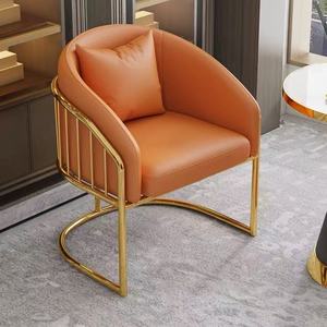 Luxury PU Salon Guest <b>Chair</b> Gold Vertical Bar Armrest Curved Sled Base With <b>Throw</b> Pillow For Nail Beauty Salon Spa - Product Image 5