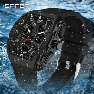 Reloj de Pulsera SANDA 6157 para Hombre, Estilo Deportivo y Moderno, Correa de Cuero, Cuarzo Analógico, Caja de Acero Inoxidable, Resistente al Agua - Product Image 3