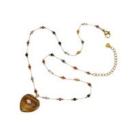 Collier Pendentif Cœur en Pierre Naturelle Fait Main avec Charme Œil Protecteur en Acier Inoxydable et Pierres Précieuses (Pierre de Lune, Jade, Lapis Lazuli, Amazonite)