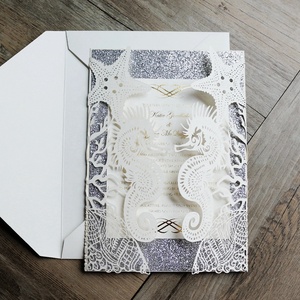 Invitations de mariage uniques sur le thème de l'été, coquillages, animaux marins, <span class=keywords><strong>papier</strong></span> découpé au <span class=keywords><strong>laser</strong></span> - Product Image 4