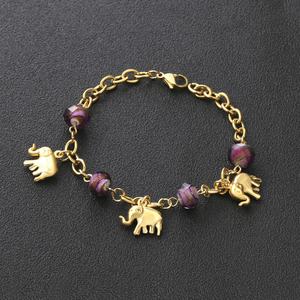 Pulsera de Acero Inoxidable Chapada en Oro de 18k al por Mayor, Brazaletes con Diseño de Elefante y Cadena de Bolas - Product Image 3