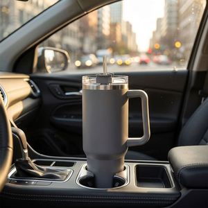 Gobelet de voyage isotherme en acier inoxydable 40 oz avec logo personnalisé, poignée et paille, anti-fuite, tasse à café pour voiture, cadeau haut de gamme - Product Image 1